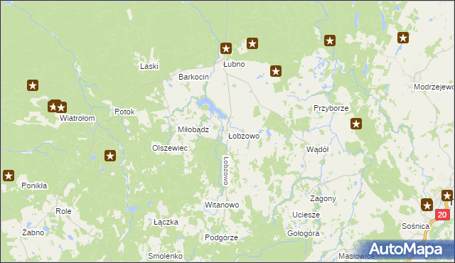 mapa Łobzowo gmina Kołczygłowy, Łobzowo gmina Kołczygłowy na mapie Targeo