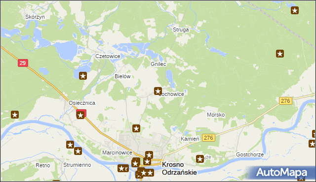 mapa Łochowice gmina Krosno Odrzańskie, Łochowice gmina Krosno Odrzańskie na mapie Targeo