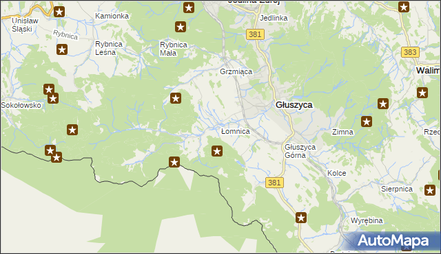 mapa Łomnica gmina Głuszyca, Łomnica gmina Głuszyca na mapie Targeo