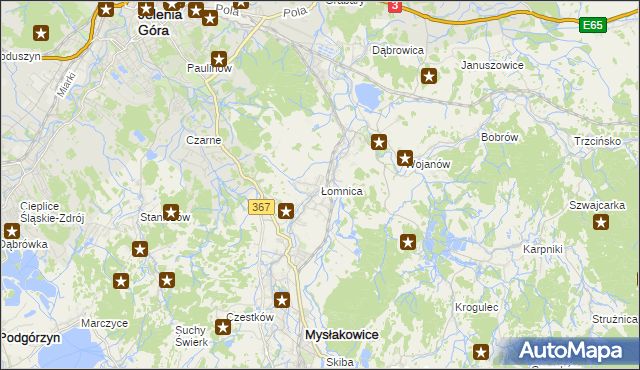 mapa Łomnica gmina Mysłakowice, Łomnica gmina Mysłakowice na mapie Targeo