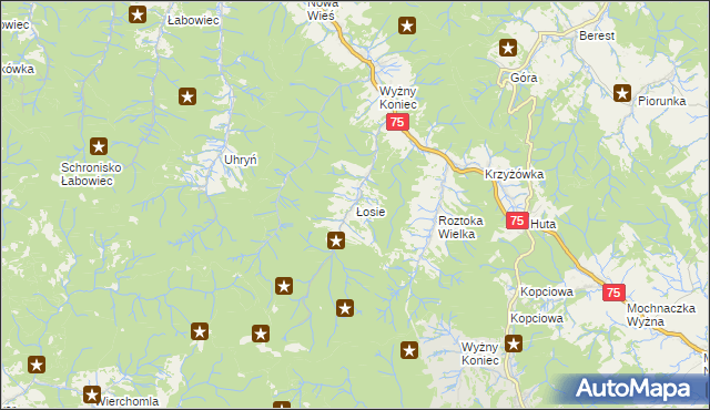 mapa Łosie gmina Łabowa, Łosie gmina Łabowa na mapie Targeo