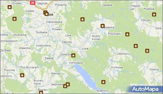 mapa Łosie gmina Ropa, Łosie gmina Ropa na mapie Targeo
