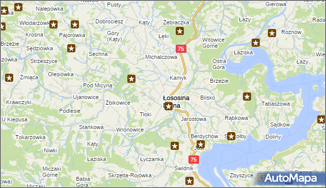 mapa Łososina Dolna, Łososina Dolna na mapie Targeo