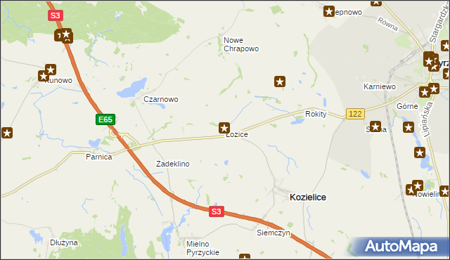 mapa Łozice gmina Kozielice, Łozice gmina Kozielice na mapie Targeo