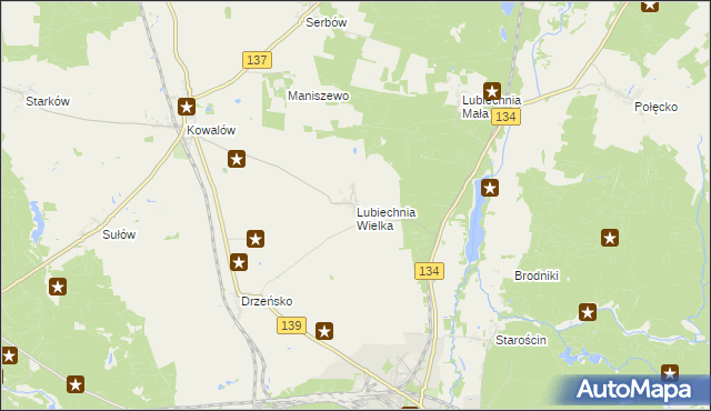 mapa Lubiechnia Wielka, Lubiechnia Wielka na mapie Targeo