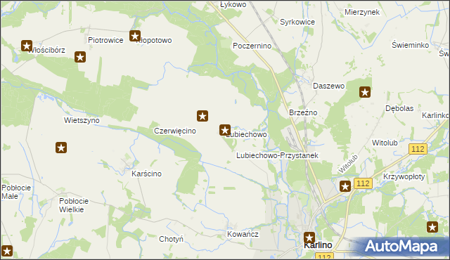 mapa Lubiechowo gmina Karlino, Lubiechowo gmina Karlino na mapie Targeo