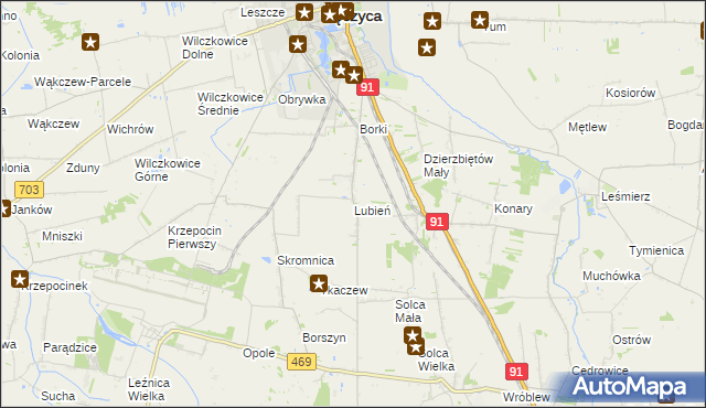 mapa Lubień gmina Łęczyca, Lubień gmina Łęczyca na mapie Targeo