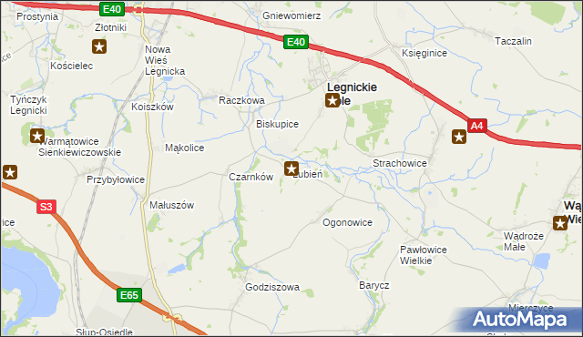 mapa Lubień gmina Legnickie Pole, Lubień gmina Legnickie Pole na mapie Targeo