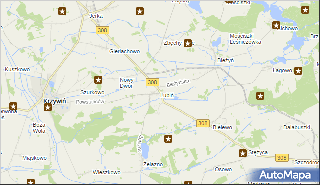 mapa Lubiń gmina Krzywiń, Lubiń gmina Krzywiń na mapie Targeo