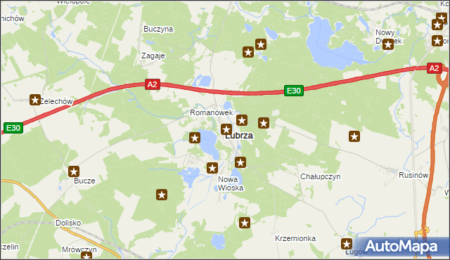 mapa Lubrza powiat świebodziński, Lubrza powiat świebodziński na mapie Targeo