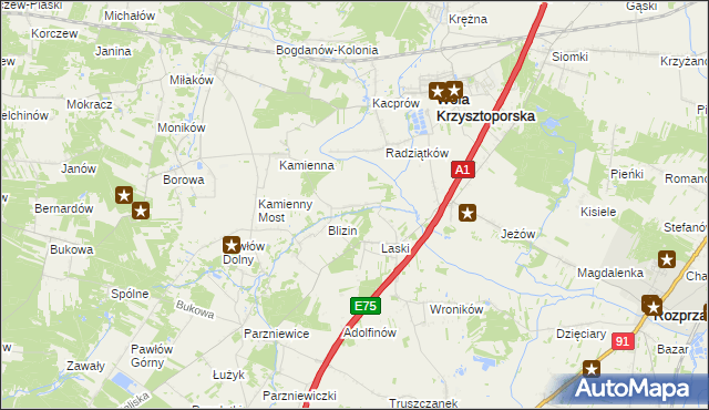 mapa Ludwików gmina Wola Krzysztoporska, Ludwików gmina Wola Krzysztoporska na mapie Targeo