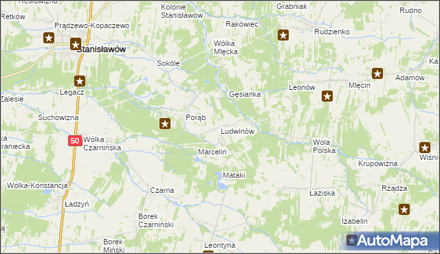 mapa Ludwinów gmina Jakubów, Ludwinów gmina Jakubów na mapie Targeo