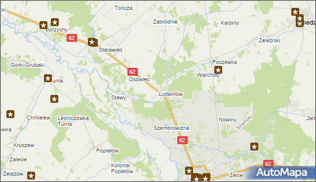 mapa Ludwinów gmina Liw, Ludwinów gmina Liw na mapie Targeo