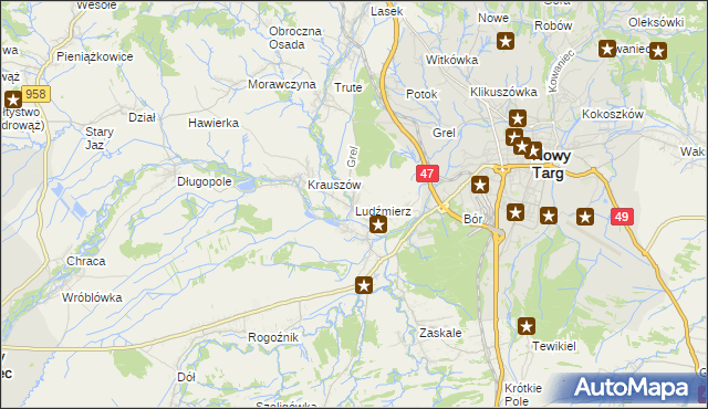 mapa Ludźmierz, Ludźmierz na mapie Targeo