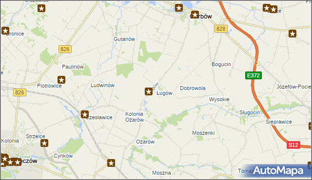 mapa Ługów gmina Jastków, Ługów gmina Jastków na mapie Targeo