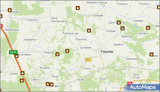 mapa Łukówiec gmina Parysów, Łukówiec gmina Parysów na mapie Targeo