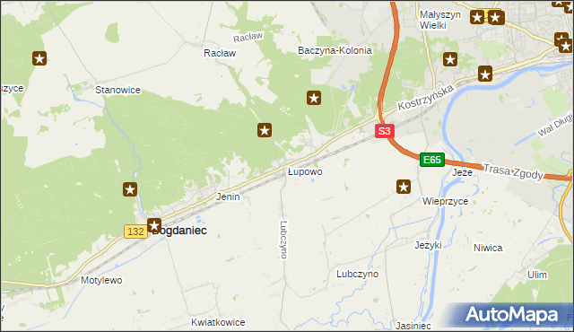 mapa Łupowo gmina Bogdaniec, Łupowo gmina Bogdaniec na mapie Targeo