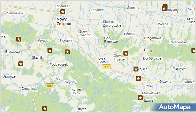 mapa Łysa Góra gmina Nowy Żmigród, Łysa Góra gmina Nowy Żmigród na mapie Targeo