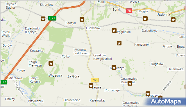 mapa Łysaków Kawęczyński, Łysaków Kawęczyński na mapie Targeo