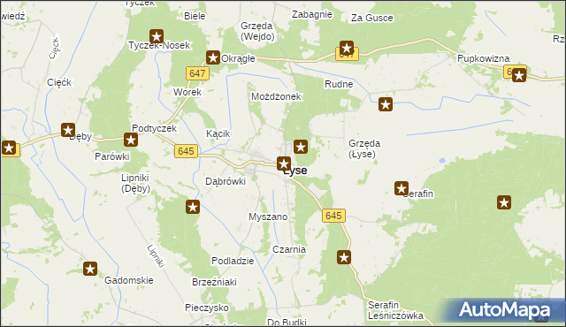 mapa Łyse powiat ostrołęcki, Łyse powiat ostrołęcki na mapie Targeo