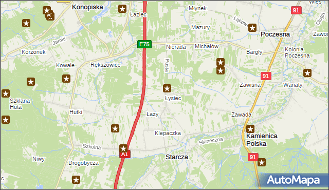 mapa Łysiec, Łysiec na mapie Targeo