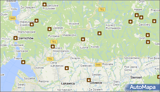 mapa Łysina, Łysina na mapie Targeo