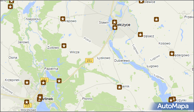 mapa Łyskowo gmina Pełczyce, Łyskowo gmina Pełczyce na mapie Targeo