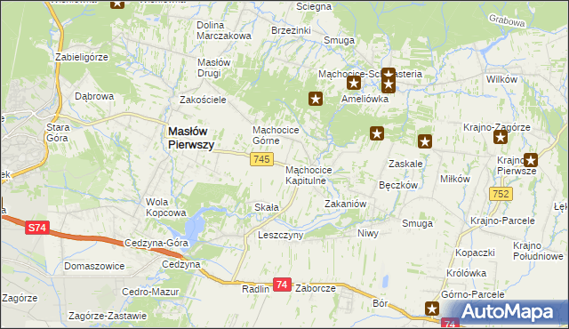 mapa Mąchocice Kapitulne, Mąchocice Kapitulne na mapie Targeo