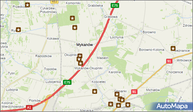 mapa Madalin gmina Rędziny, Madalin gmina Rędziny na mapie Targeo