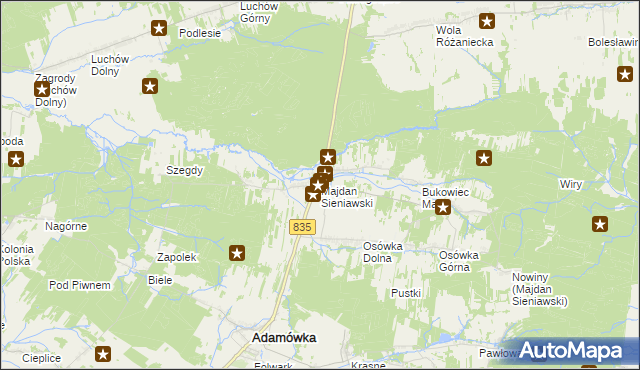 mapa Majdan Sieniawski, Majdan Sieniawski na mapie Targeo