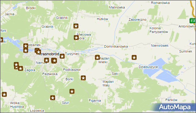 mapa Majdan Wielki gmina Krasnobród, Majdan Wielki gmina Krasnobród na mapie Targeo