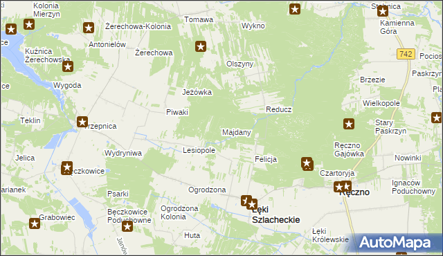 mapa Majdany gmina Łęki Szlacheckie, Majdany gmina Łęki Szlacheckie na mapie Targeo