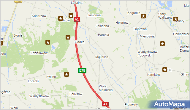 mapa Mąkolice gmina Głowno, Mąkolice gmina Głowno na mapie Targeo