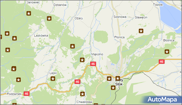 mapa Mąkolno gmina Złoty Stok, Mąkolno gmina Złoty Stok na mapie Targeo