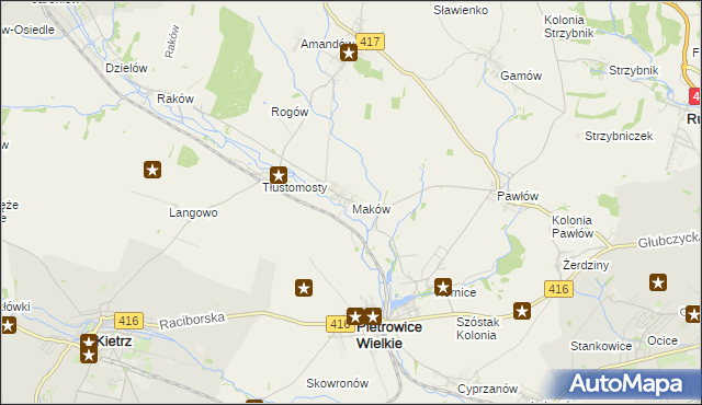 mapa Maków gmina Pietrowice Wielkie, Maków gmina Pietrowice Wielkie na mapie Targeo