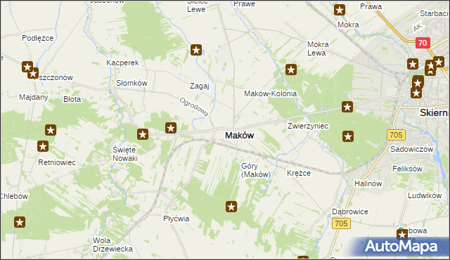 mapa Maków powiat skierniewicki, Maków powiat skierniewicki na mapie Targeo