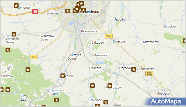 mapa Makowice gmina Świdnica, Makowice gmina Świdnica na mapie Targeo