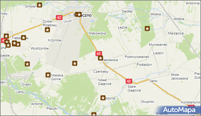 mapa Makowiska gmina Pajęczno, Makowiska gmina Pajęczno na mapie Targeo
