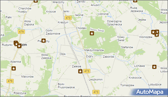 mapa Maksymilianów gmina Zadzim, Maksymilianów gmina Zadzim na mapie Targeo