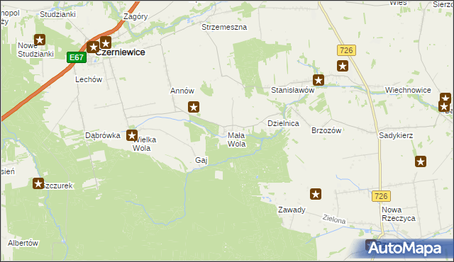 mapa Mała Wola gmina Czerniewice, Mała Wola gmina Czerniewice na mapie Targeo