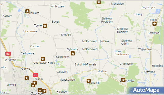 mapa Małachowice, Małachowice na mapie Targeo