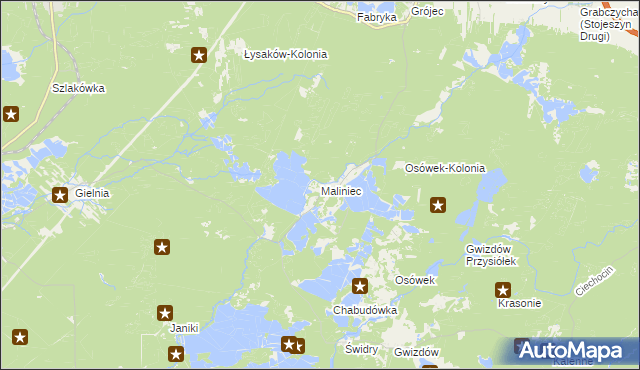 mapa Maliniec gmina Potok Wielki, Maliniec gmina Potok Wielki na mapie Targeo