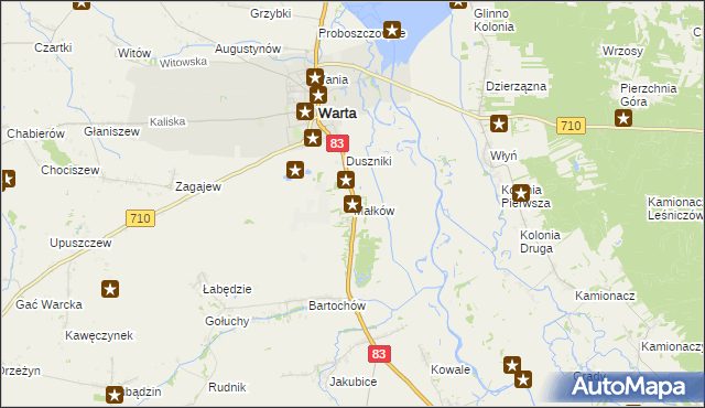 mapa Małków gmina Warta, Małków gmina Warta na mapie Targeo