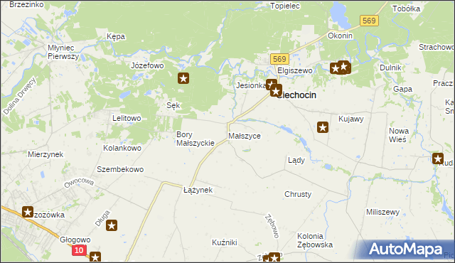 mapa Małszyce gmina Ciechocin, Małszyce gmina Ciechocin na mapie Targeo