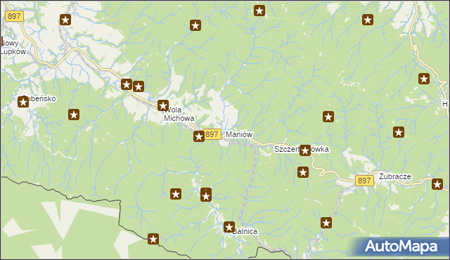 mapa Maniów gmina Komańcza, Maniów gmina Komańcza na mapie Targeo