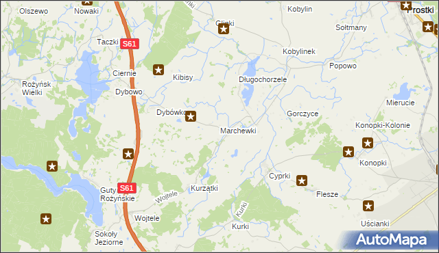 mapa Marchewki gmina Prostki, Marchewki gmina Prostki na mapie Targeo