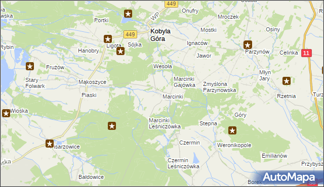 mapa Marcinki, Marcinki na mapie Targeo