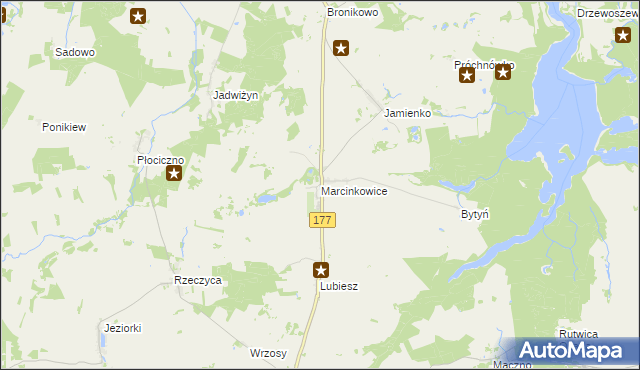 mapa Marcinkowice gmina Tuczno, Marcinkowice gmina Tuczno na mapie Targeo