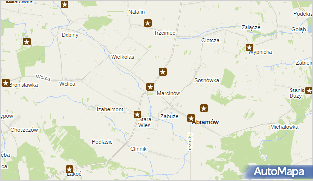 mapa Marcinów gmina Abramów, Marcinów gmina Abramów na mapie Targeo