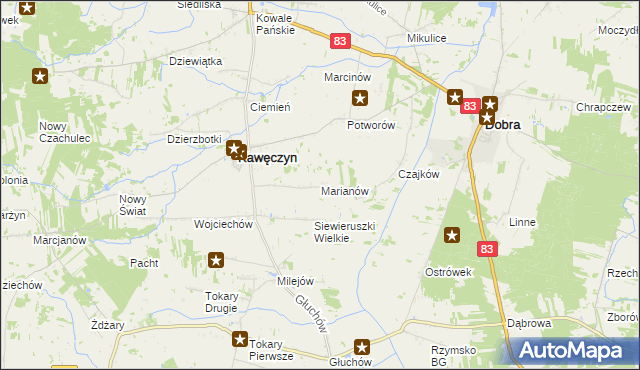 mapa Marianów gmina Kawęczyn, Marianów gmina Kawęczyn na mapie Targeo